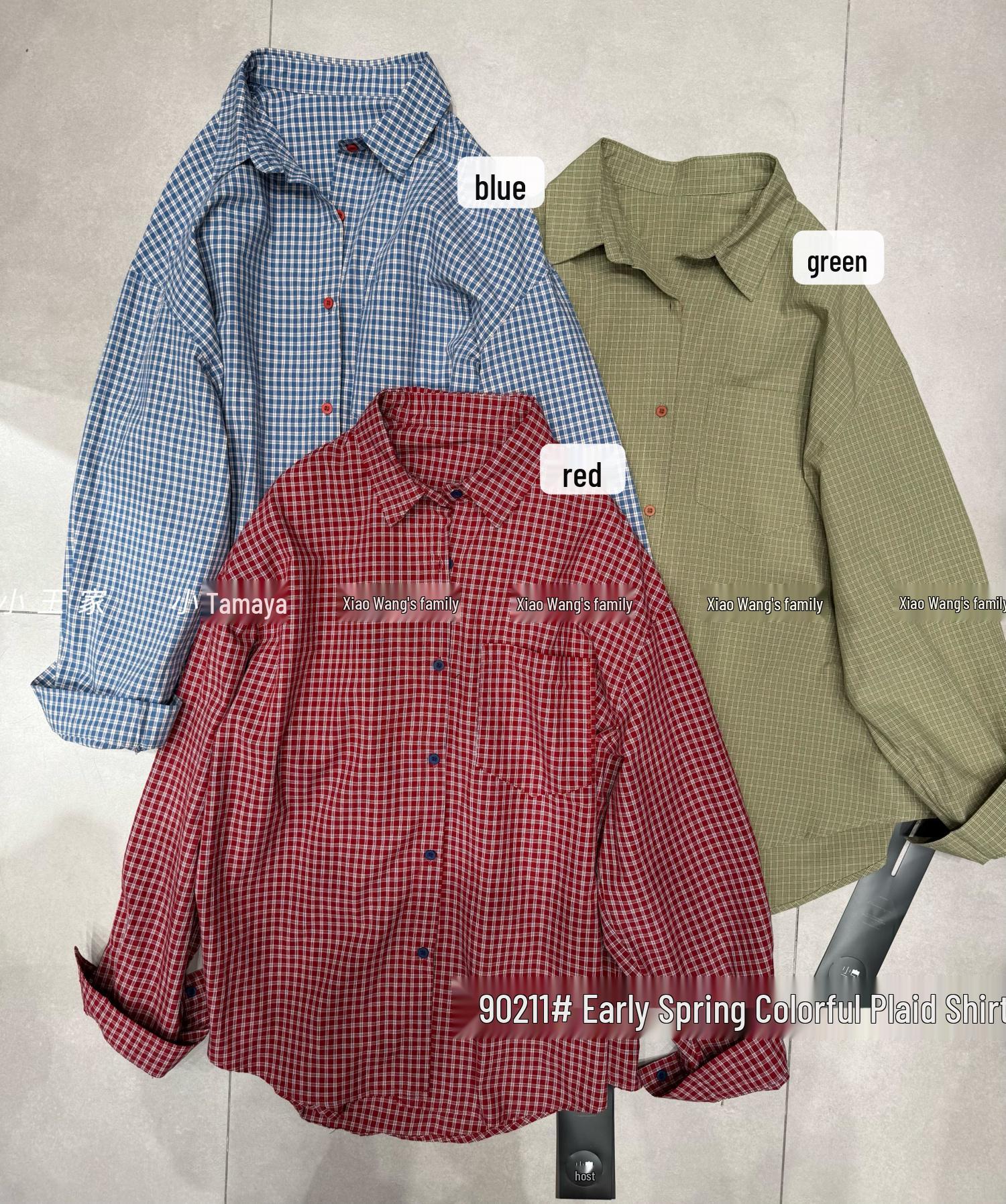 Xiao Wang s Korean-Style Loose Plus Size Retro Plaid Shirt for Women - Casual and Versatile. One Size зелёный