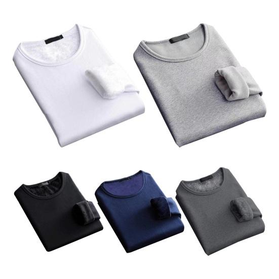 Autumn Winter Men Bottoming Top Slim Fit Thick Plush O Neck Pullover Stretchy Long Sleeves Pure