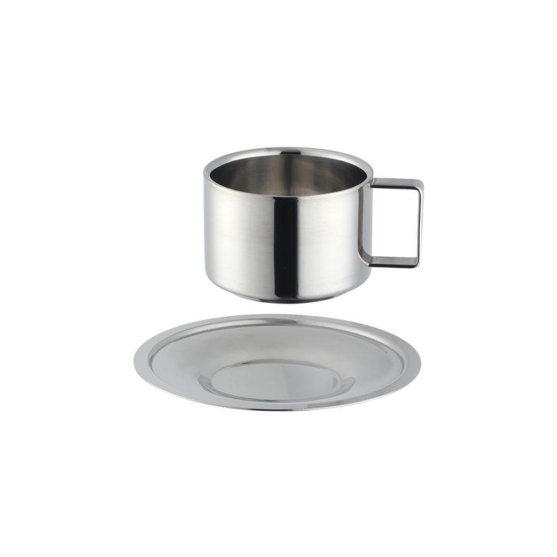 

304 Stainless Steel Coffee Cups With Tray Tea Cup Beer Wine Cup Water Drinking Cup Bar Outdoor Restaurants Drinking Utensils 200ml
