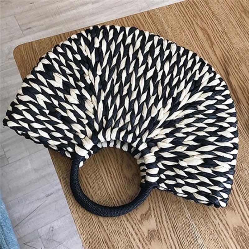 Summer Handmade Straw Weave Bags Women Beach Weaving Ladies Straw Bag Wrapped Beach Bag Moon shaped Top Handle Handbags Totes
