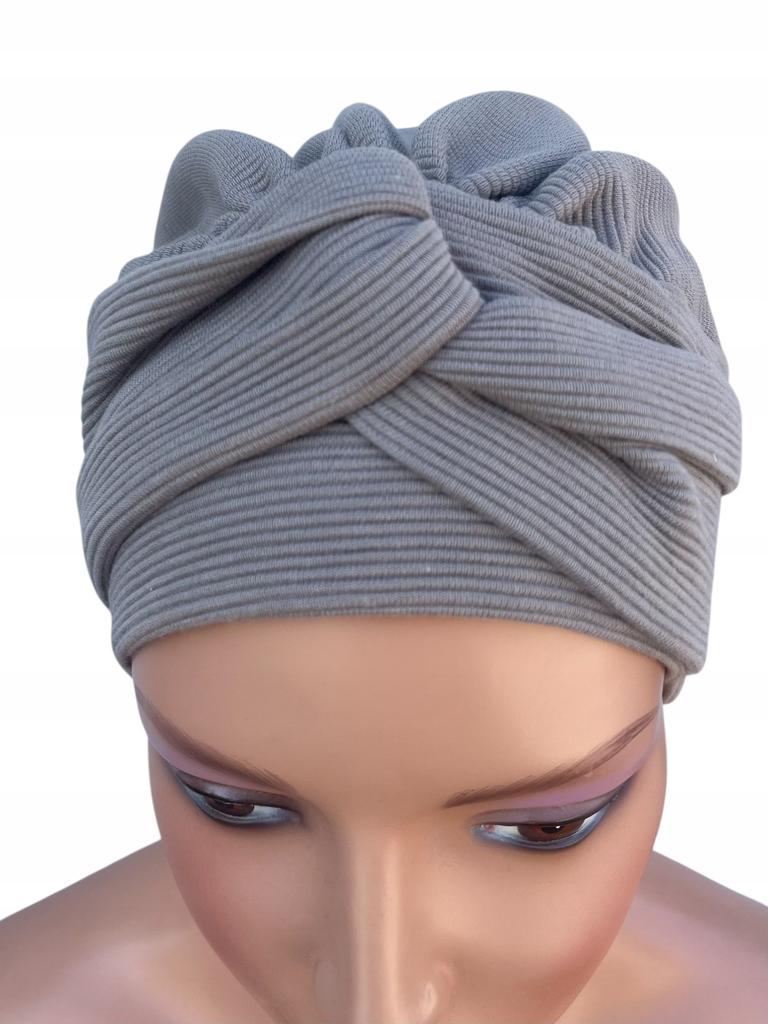 Women's Turban Sara Beige Grey Cotton Hat Also for Chemotherapy