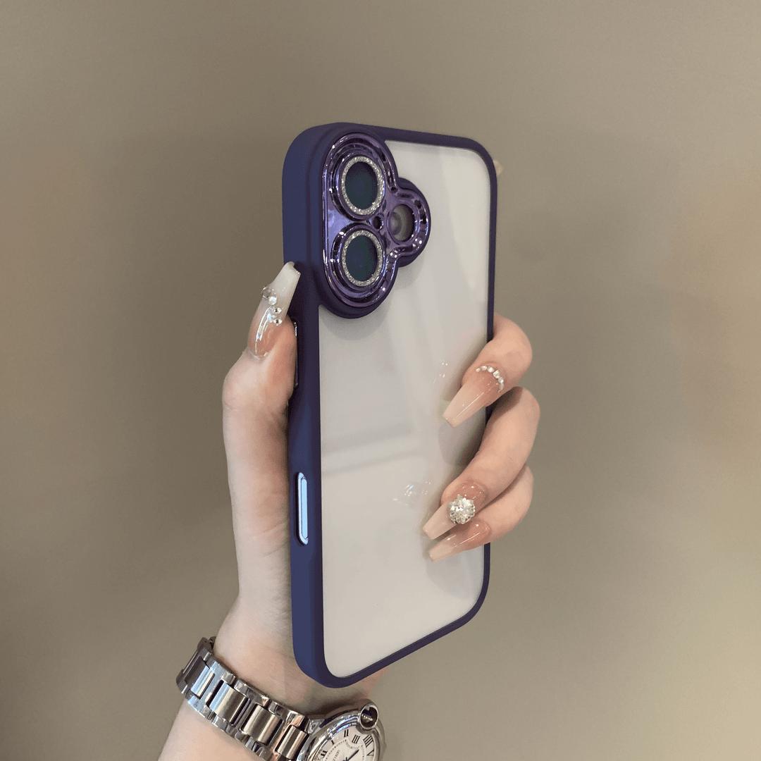 

Luxury Acrylic Clear Case For iPhone 16 Pro Max Flash Diamond Lens Soft Silicone Cover For iPhone 15 14 13 12 11 Pro Max Plus iPhone 16 темно-фиолетового