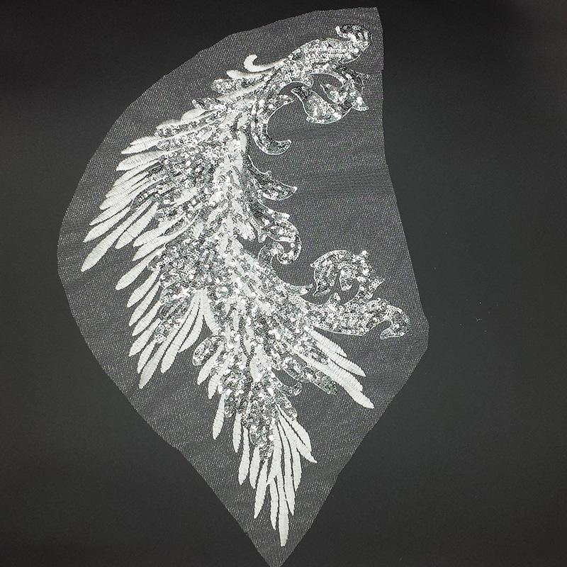 Embroidery Patches Sewing Accessories Feather Sequined Lace Craft Phoenix Tail DIY Sequins Patches