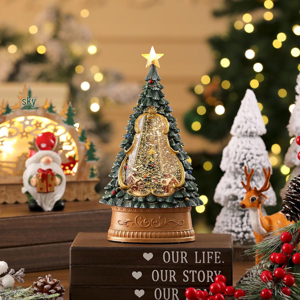 Luminous Musical Christmas Tree Ornament with USB and Automatic Snowfall