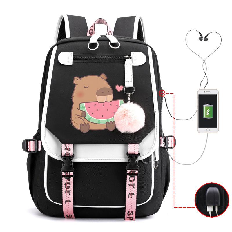 Kapibara Cute Printed USB Port Multi-function Leisure Travel Backpack