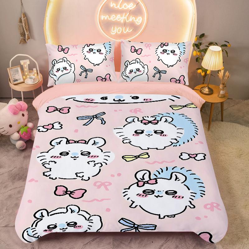 Bedding Set Colorful Print Polyester Student Dormitory Bed Sheet Quilt Cover Kid Gift Home Textile Decorative
