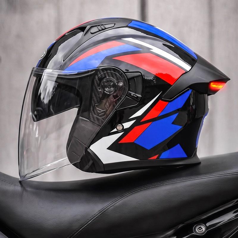 Smart LED Tail Light Motorcycle Helmet 3/4 Open Face ABS Full Protection Universal Fit Men Women