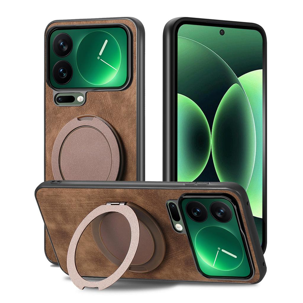 Business 360 Rotating Ring Holder Leather Phone Case For Xiaomi 17 17 Pro Max 17Pro 15T Skin Feeling Kickstand Shockproof Cover