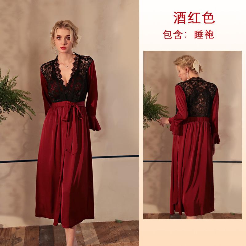 

Новая атласная пижама женская сексуальная кружевная легкая роскошная с длинными рукавами классная ночная рубашка халат женская L (recommended 120-70kg)