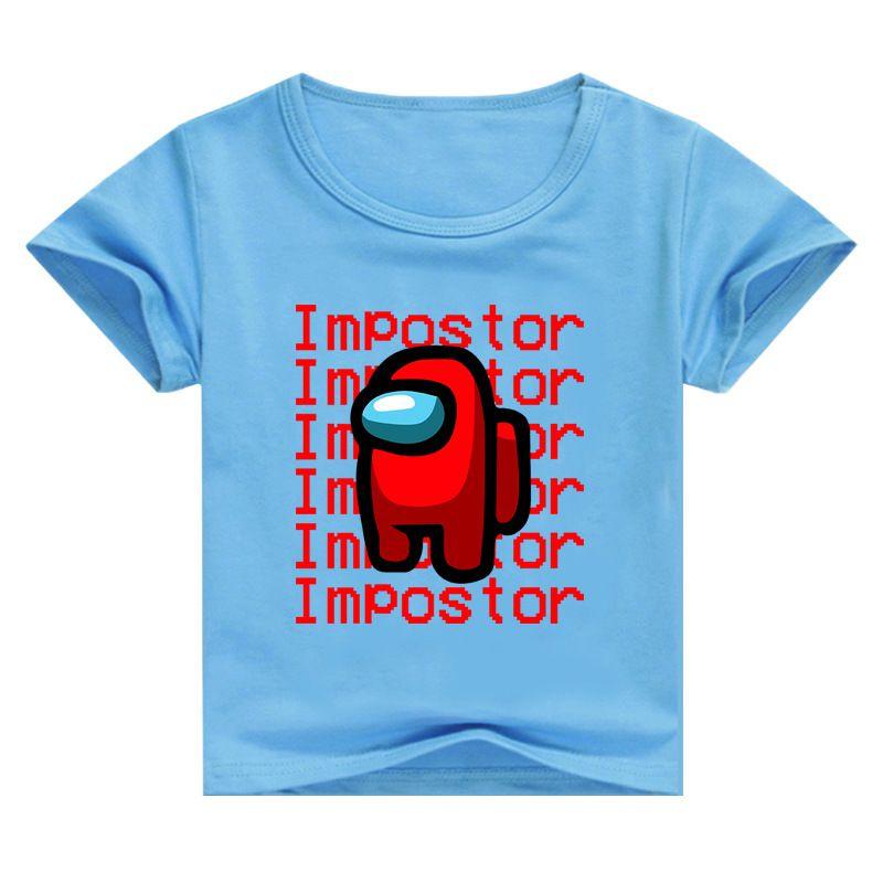 

Impostor Tshirt Children Summer Round Neck Print Casual Sleeve Short 160cm синий