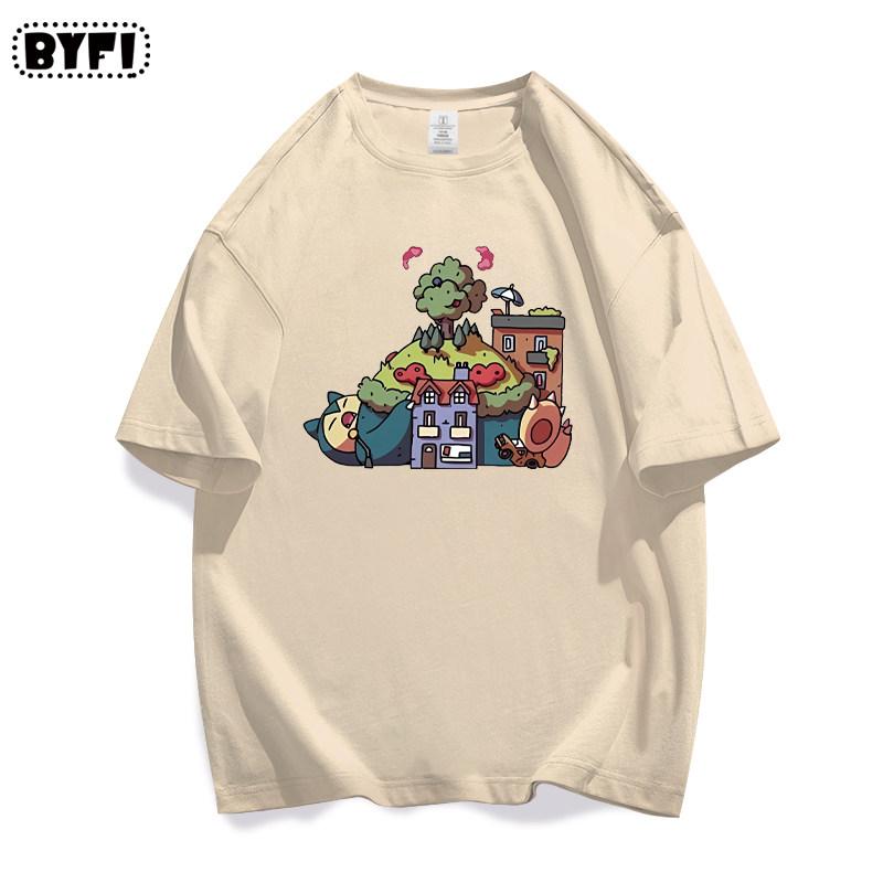 

Pok É Mon Monster Collaboration Cartoon Qversion Short Sleeved Tshirt with Cotton Half Sleeves for Men and Women 4XL