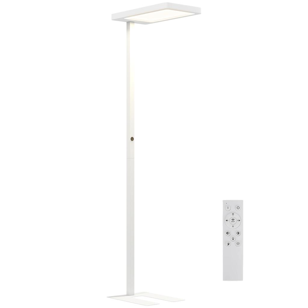 LED Floor Lamp, Eye-Friendly Light, Floor Lamp with Remote Control, Adjustable Brightness, Plastic, Metal, White