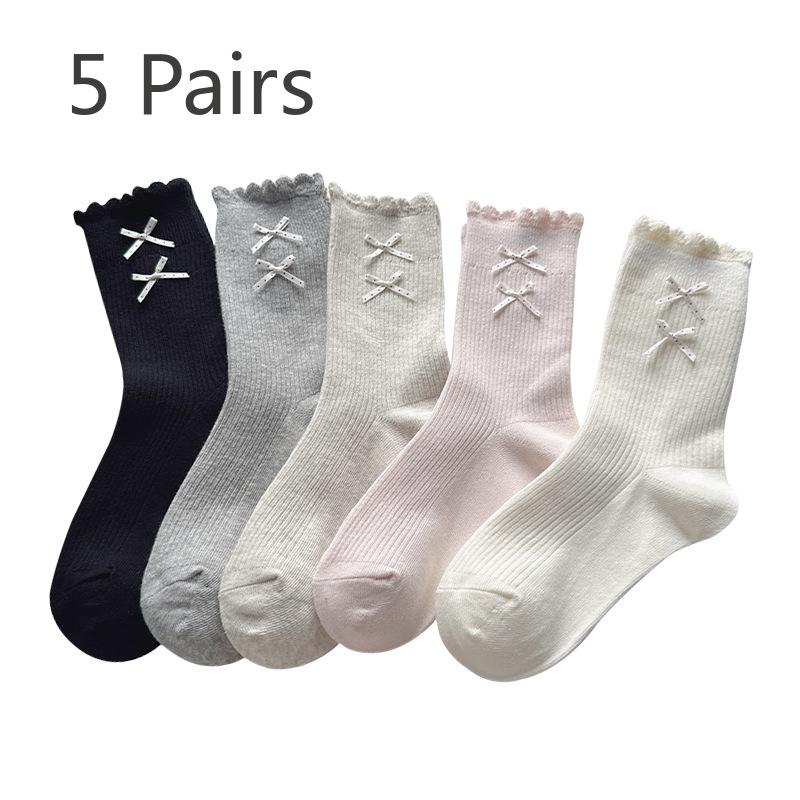 

5 пар женских осенне-зимних милых носков-гольфов с бантом и кружевом в балетном стиле 5 Pairs