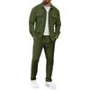 Men's Double Pocket Lapel Jacket Casual Sports Long Sleeve Jacket Pants Set