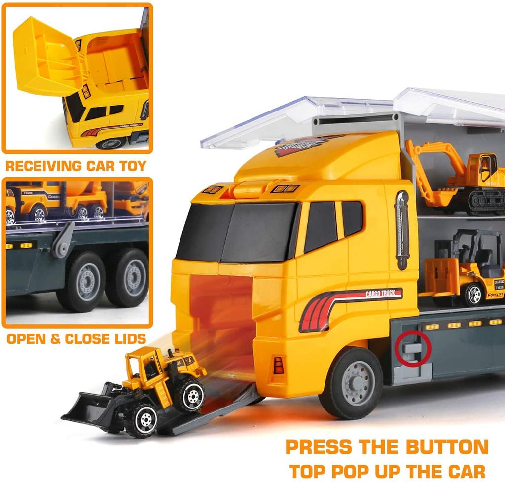 10 In 1 Construction Toys Truck Storage Die-Cast Vehicle Transporter Car Set Excavator Dump Truck Digger Backhoe For Kids Gift