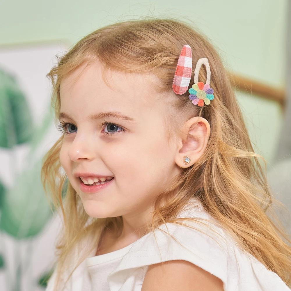 RAINBOW BOWS 5Pcs/Set Girls Boutique Headwear Hair Clip Embroidered Printing Barrette Fresh Daisy Hairpin Kids Hair Accessories