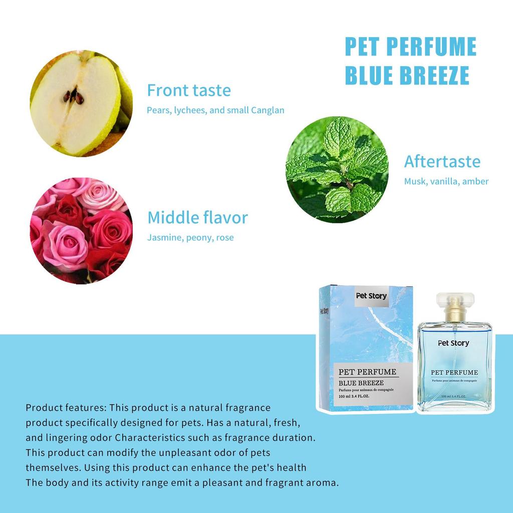 Pet Perfume 100ml: Long-lasting Deodorizing Spray for Cats & Dogs in Elegant Glass Bottle