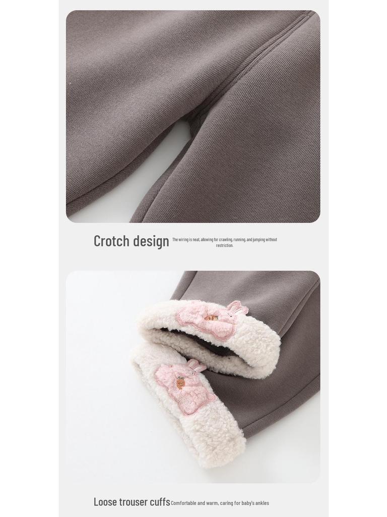 DUUDUU Warm Fleece-Lined Infant Wide-Leg Pants - Girls' Korean Style for Autumn/Winter 2025
