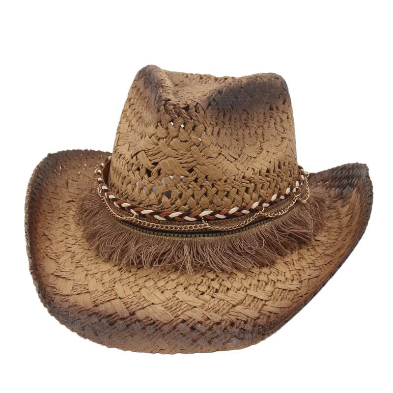 Western Cowboy Straw Hat Hand Knitted Hat Outdoor Casual Visor Bending Edge Jazz Vintage Hat