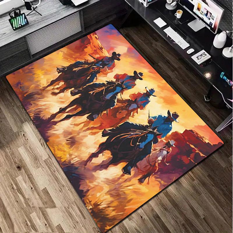 1Pc Cowboy Print Rug - home decoration Carpet For Living Room Bedroom Flooring Computer Chair Area Rug