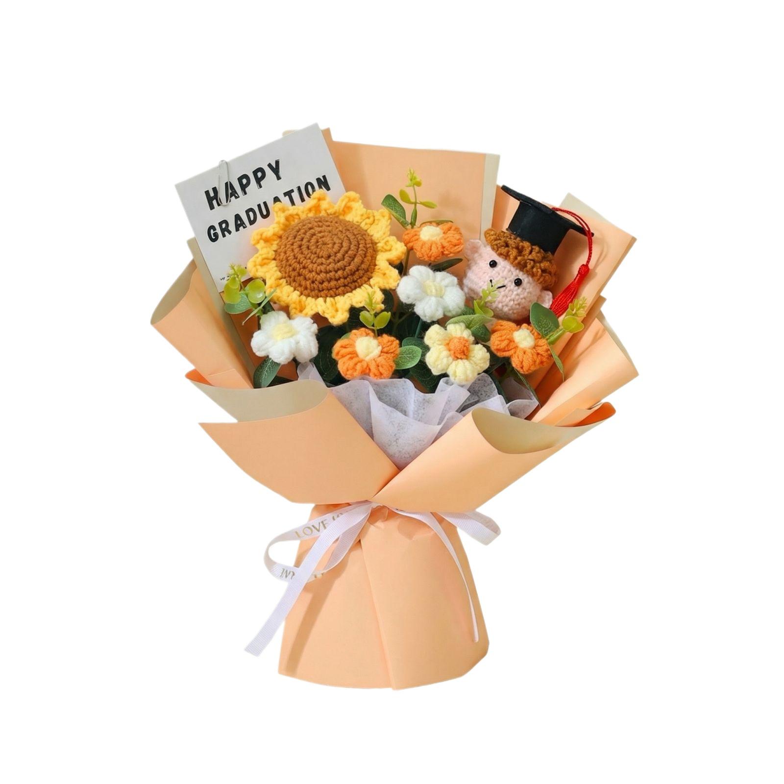 

Knitted Yarn Flower Sunflower Puff Bouquet, Gift For Adult , Graduation , For Classmates And Friends One Size