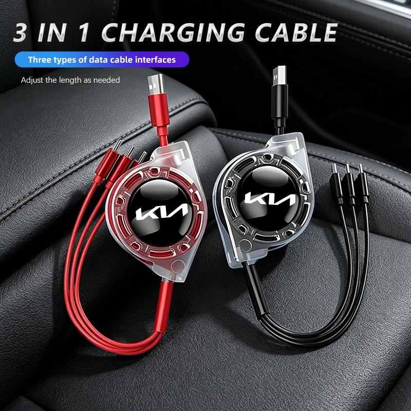 ABCDFH1 3 In 1 Micro USB Type C Charging Cable Multi Charger For KIA K3 Sportage Carnival K5 Seltos Pegas KX1 EV5 Sonet EV6 K4 EV3 Ceed