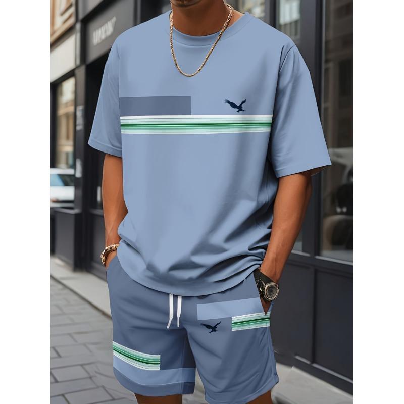 Summer Men's Casual Sports Round Neck Short Sleeved Shorts Two-piece Set, Perfect for Daily Leisure Vacation and Sports.