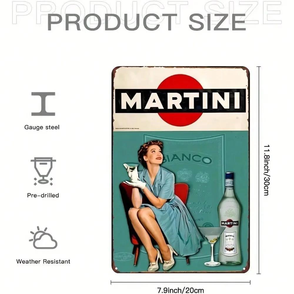 

1pc Home Room Decor Vintage Martini PinUp Girl Sign Retro Light Blue Metal Art With Classic Glass Bottle Local Delivery 20x30cm