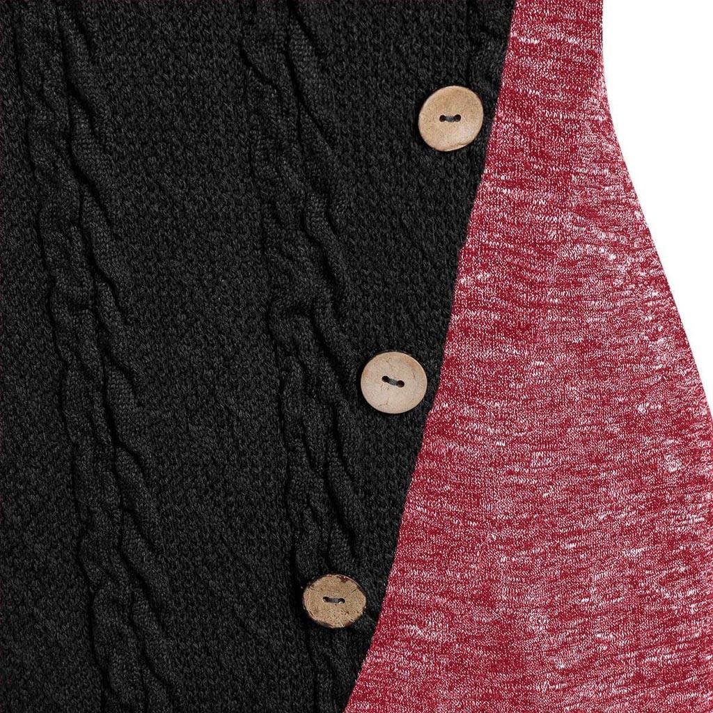Women O-Neck Long Sleeve Solid Botton Pachwork Asymmetric Tops Sweater