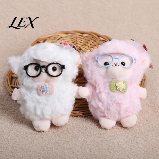 Soft Curly Plush Charm Sheep Doll Pendant for Bags And Keys, Stuffed Animal Keychain Kawaii Accessory with Bow Glasses Accessories, Cute Hanging