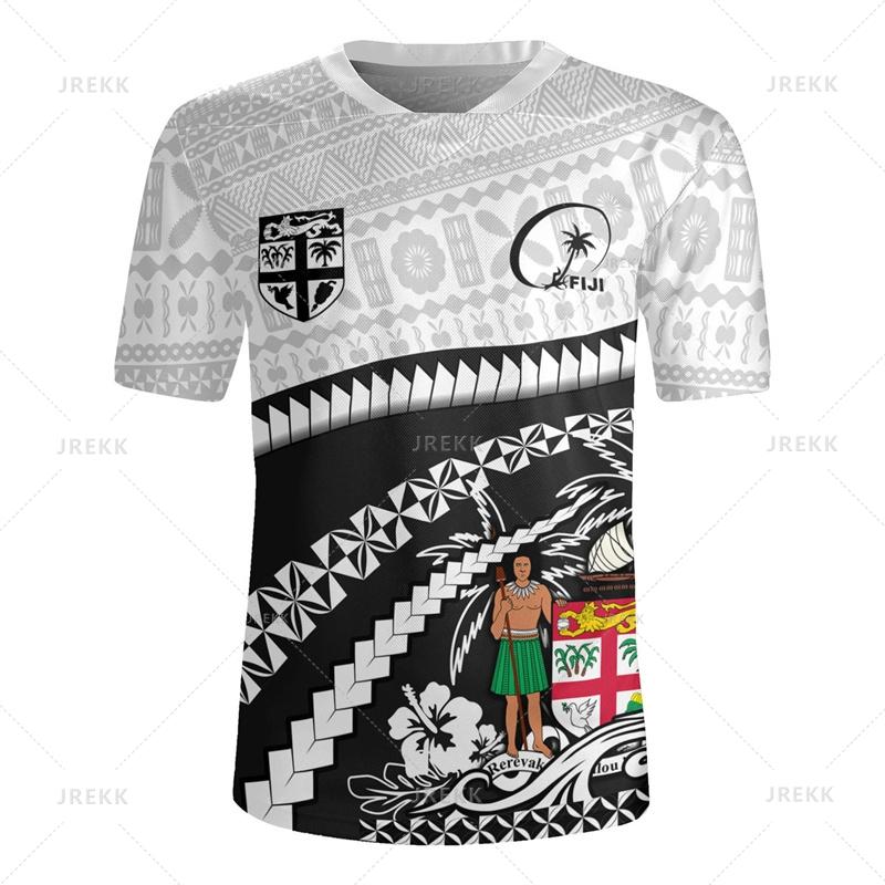 The Republic-of Fiji Flag 3D Printing V Neck T Shirt Fiji Rugby-Jersey Emblem Graphic V neck