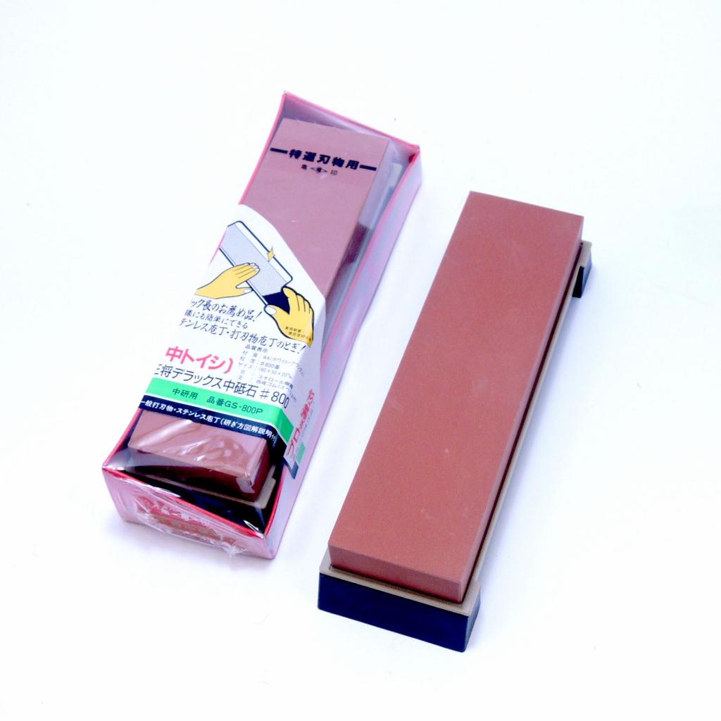 Kamejirushi Osho DX Medium Whetstone with 180x50x20mm GS-800P Stand, #800,