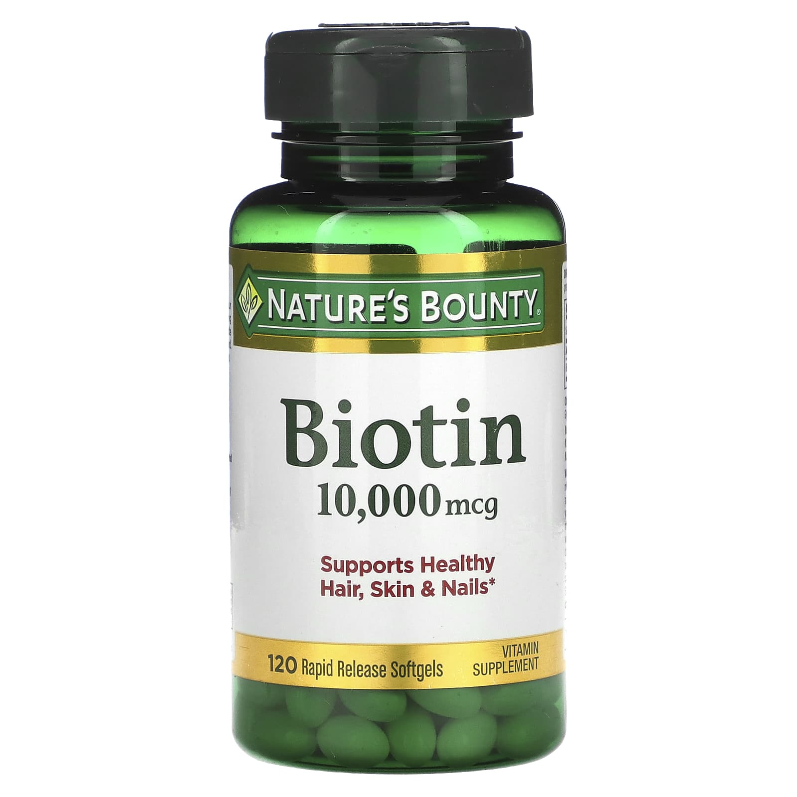 

Nature s Bounty, Біотин, 10 000 мкг, 120 швидкорозчинних м яких капсул
