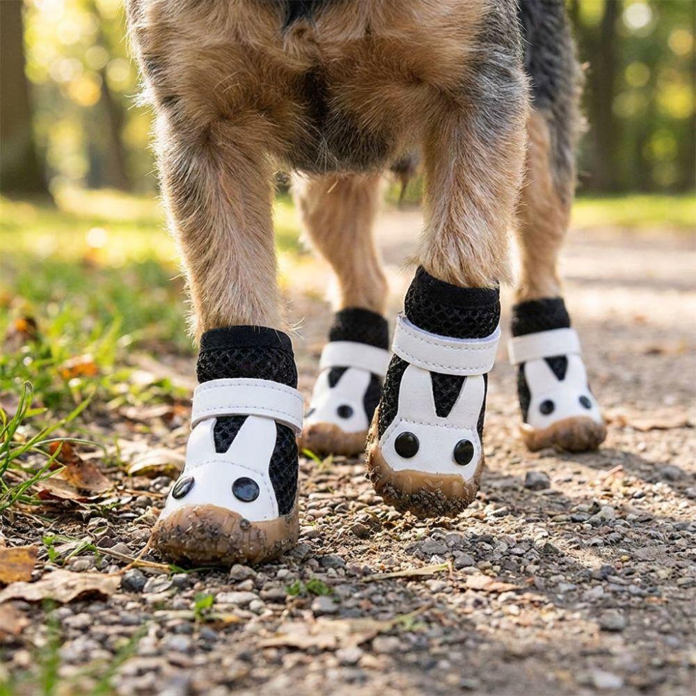 4Pcs Hollow Out Dog Breathable Net Shoes Non-slip Dog Paw Protectors Mesh Dog Shoes  Hot Pavement