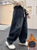 2025 Boys' Plush-Lined Denim Fleece Pants - Winter Wear for Teens and Kids