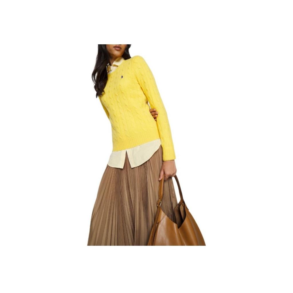Polo Ralph Lauren SS23 Solid Color Embroidered Cable Knit Sweater Women sweater Yellow 211891640-007