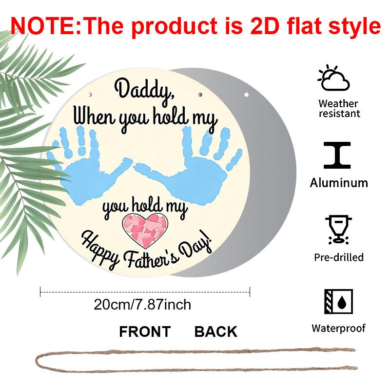 

2D Flat Retro Round Aluminum Wall Decor, Father s Day Blue Handprint Design, Indoor Outdoor Hanging Art, Memorable Gift for Dads 20*20cm