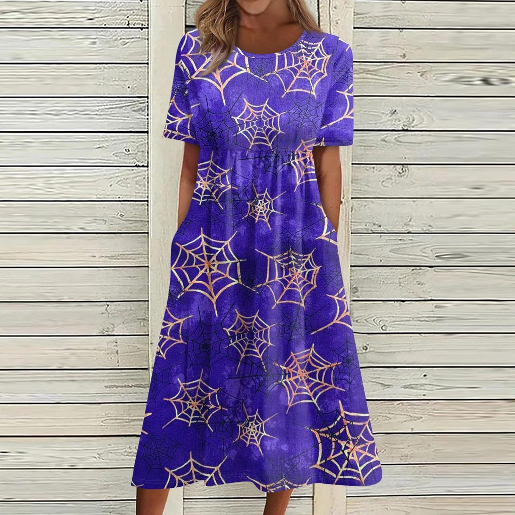 Summer Dress For Women Casual Printed Short-Sleeve Beach Swing Dress