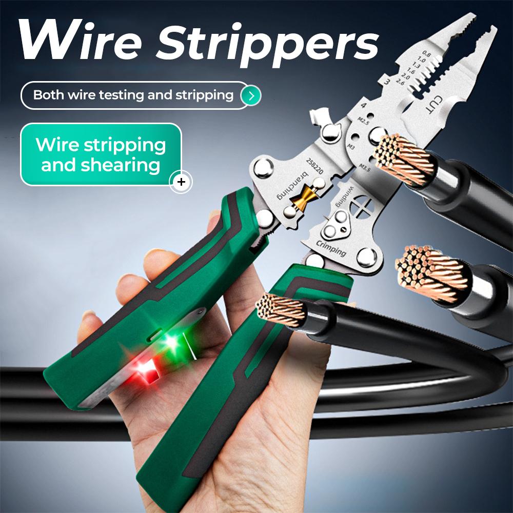 Multifunctional Wire Stripper with Electrical Test Pen Foldable Cable Cutter Crimper Tool, Electrical Folding Pliers for Cutting