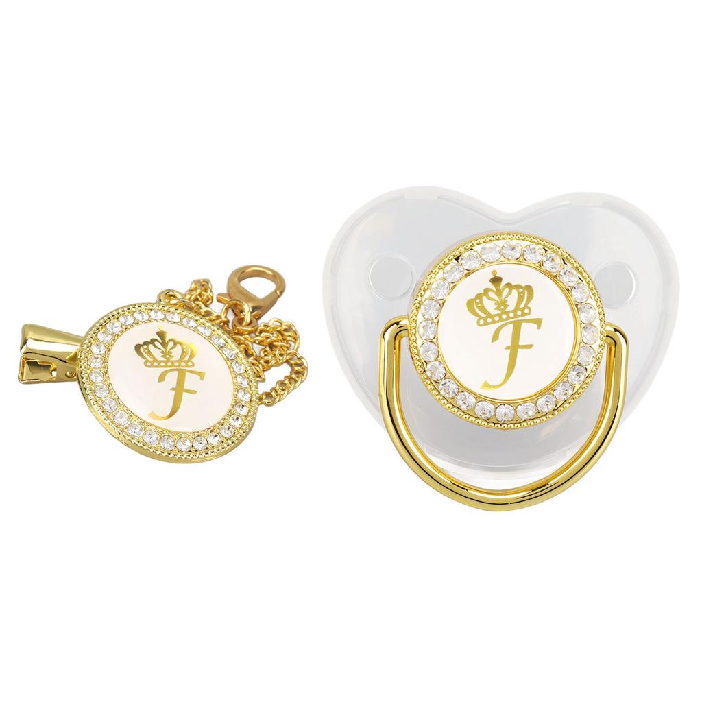 Baby Pacifier Teething Golden Rhinestone Nipple Letters Pacifier for Baby Baptism Bathing