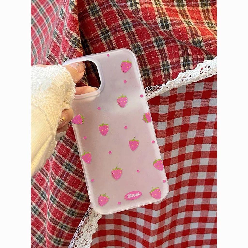 Matowe miękkie etui z motywem truskawki dla iPhone 17PROMAX/16/15/14/13