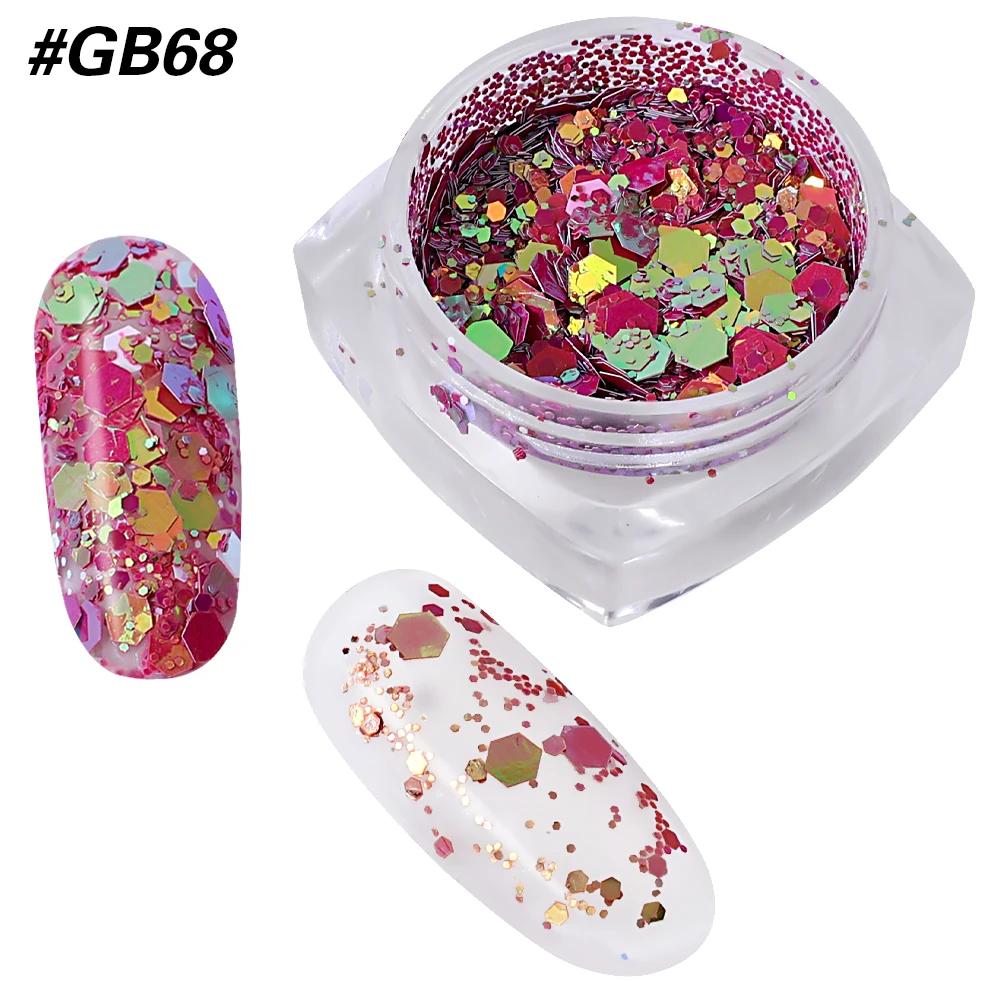 3D Glitzernde Nagelpailletten Laser Gemischtes Nagelglitzer Sechseckige Flocken Pulver Pailletten Schimmernde Bunte Nagel Flocken DIY Nageldekoration
