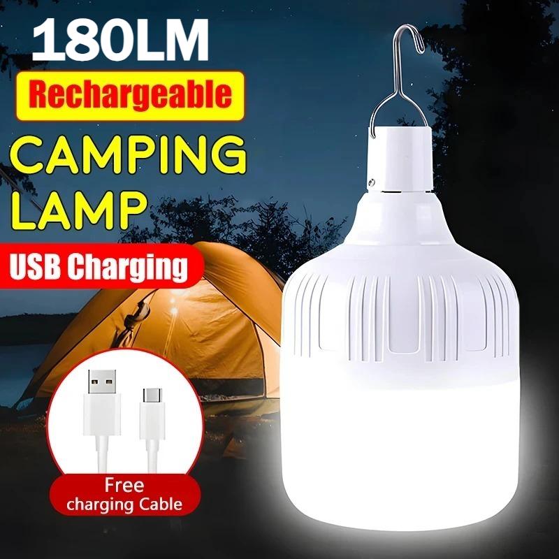 Outdoor Rechargeable LED Lamp Bulbs Emergency Light Hook Up Camping Tent Fishing BBQ Portable Lighting Lantern USB Night Lights