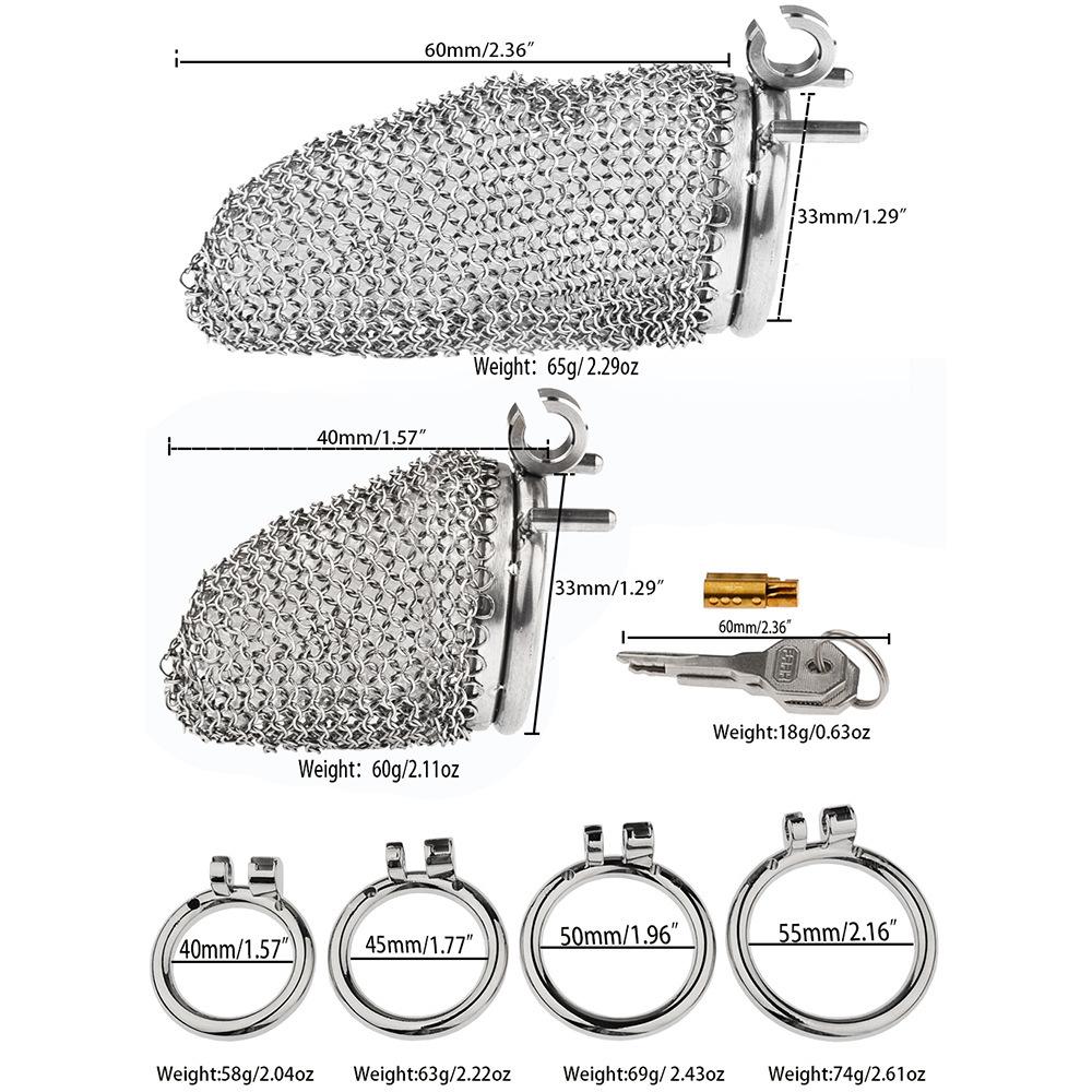 Stainless Steel Male Cock Cage Chastity Device Breathable Mesh Chain Locked Penis Cage Hidden Lock 2 Keys 100% Waterproof High