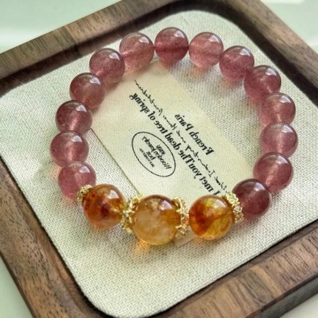 

Women s Fashion Strawberry Quartz & Yellow Citrine Beaded Bracelet
