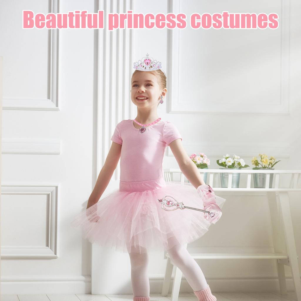 Princess Dress Up Accessories Set for Girls 6pcs Princess Costume Gloves Tiara Wand Necklace Earrings Bracelet Ring