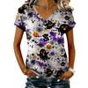 Women's V-Neck Short Sleeve Casual Pullover T-Shirt with Halloween Print