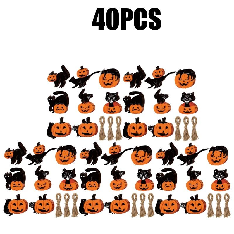 Wooden Halloween Decorations Hanging Pumpkin Black Cat Ornaments Set for Wall Party Decor Spooky Festival Home Accessories