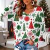 Women's V-Neck Long Sleeve Christmas Print Lightweight Blouse for Spring Summer