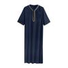 Men's Kaftan Robe Solid Color Mid-Sleeved Long Thobe V-Neck Abaya Prayer Clothing Ihram Robe